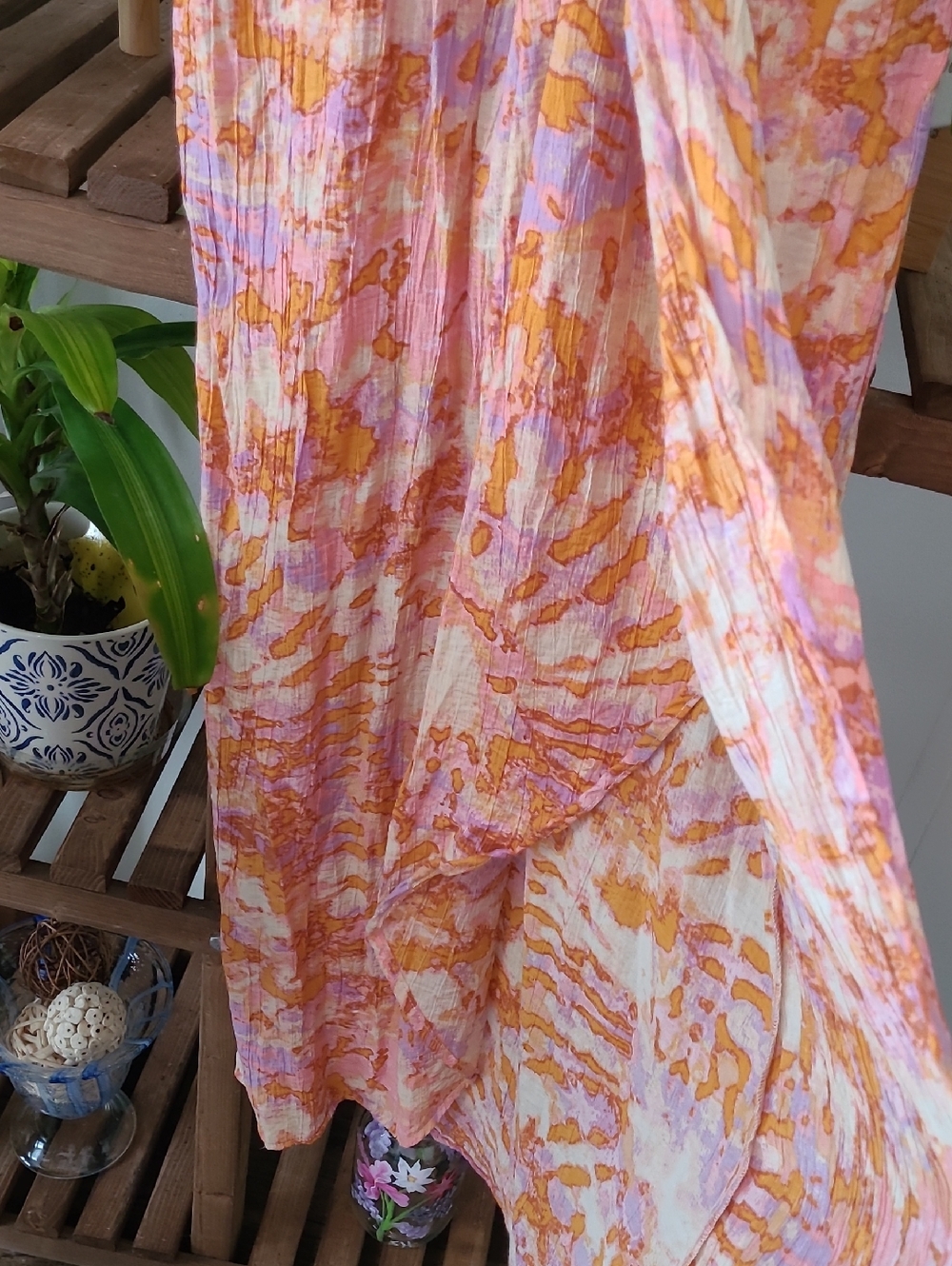 Colorful Wrinkled Gauze Wrap Dress - Picture 9 of 9